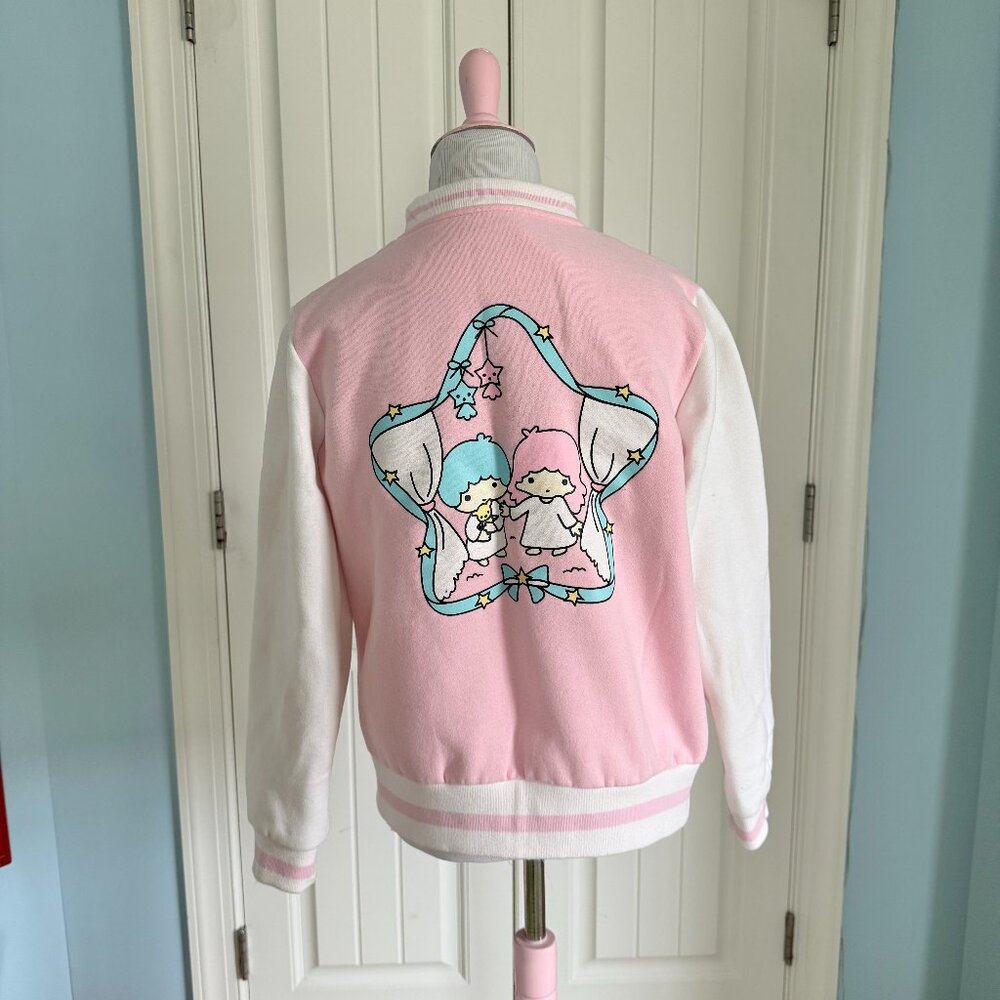 Kawaii Little Twin Stars Pink and White Varsity Jacket